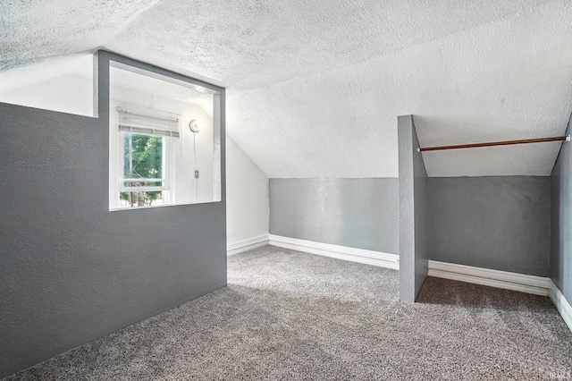 106 Mulberry St, Columbia City, IN 46725 - bonus room featuring carpet, lofted ceiling, a textured ceiling, and a textured wall