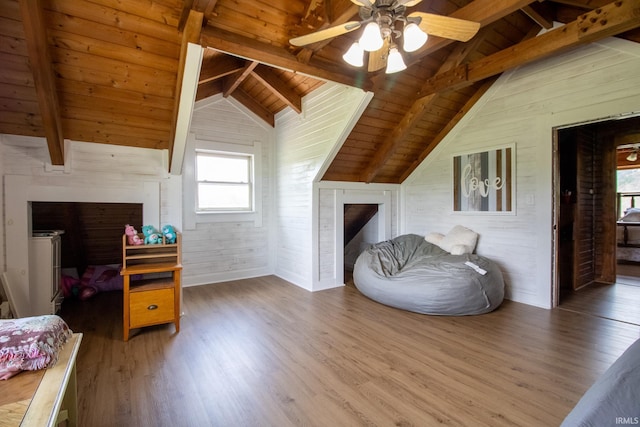 10003 E 625 S, Monterey, IN 46960 - bedroom with wooden ceiling, multiple windows, wood finished floors, wood walls, and ceiling fan