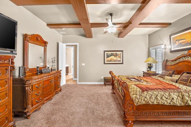 2425 Cesar Cordova Pl, El Paso, TX 79938 - carpeted bedroom with ceiling fan, beam ceiling, and coffered ceiling