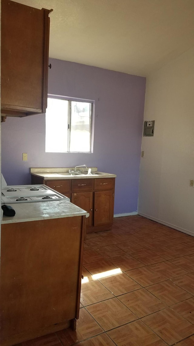 kitchen featuring light parquet flooring