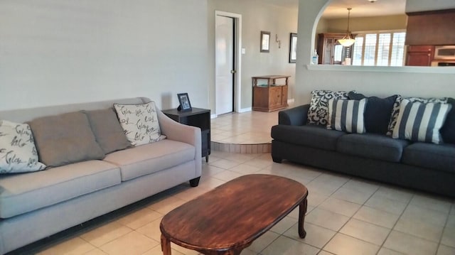 living room with light tile flooring