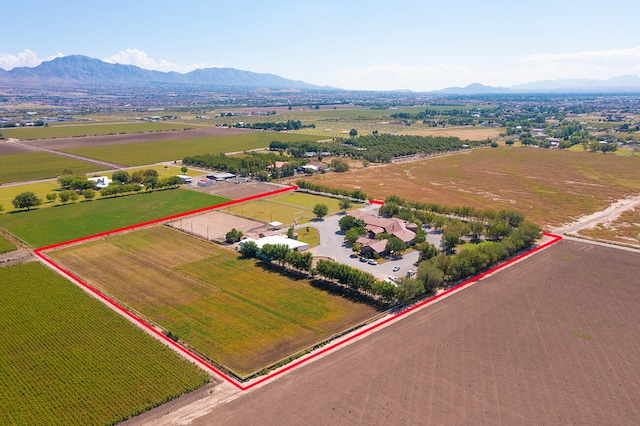 bird's eye view with a mountain view and a rural view