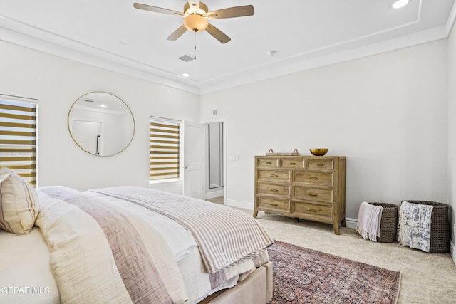 bedroom featuring carpet flooring and ceiling fan