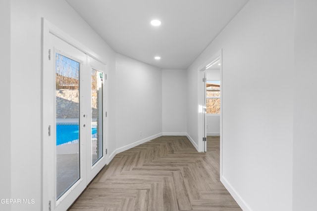 hall featuring light parquet floors