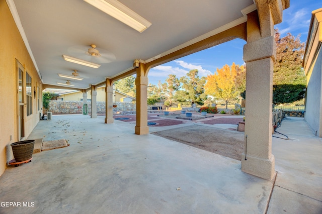 view of patio with ceiling fan