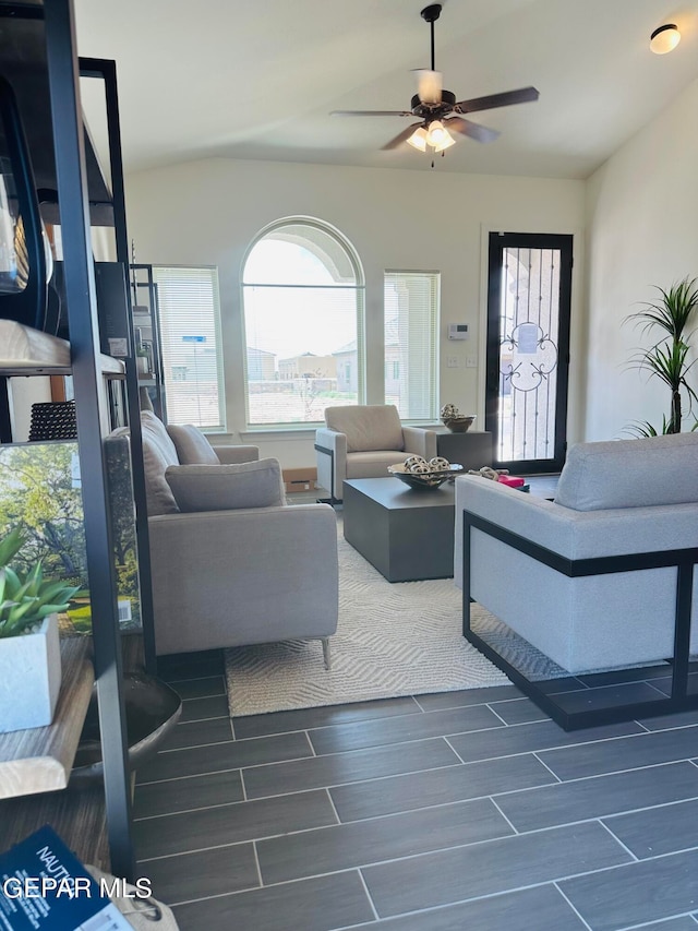 living room with ceiling fan