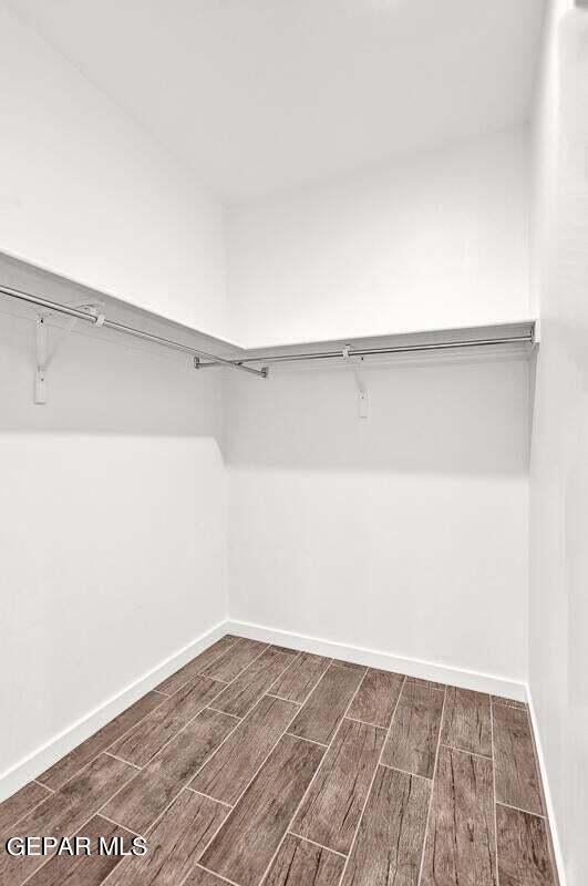 spacious closet featuring dark hardwood / wood-style flooring