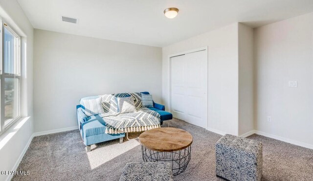 sitting room with carpet floors and plenty of natural light