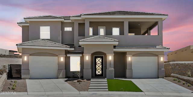 1848 Cimarron Park Dr, El Paso, TX 79911 - view of front of house featuring fence, a tile roof, a garage, stucco siding, and driveway