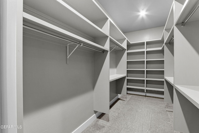 spacious closet featuring light carpet