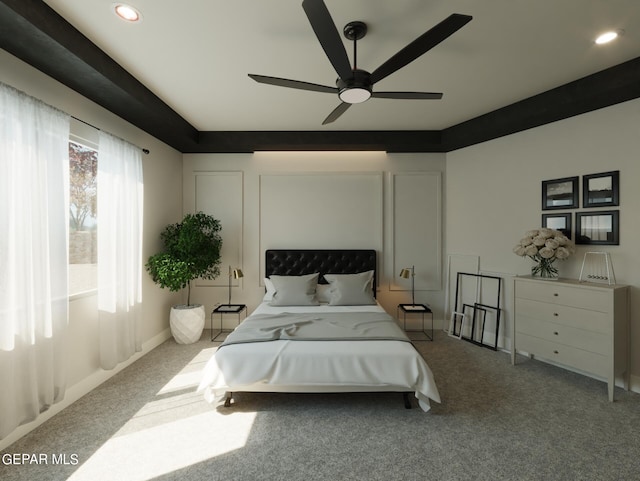 bedroom with carpet floors and ceiling fan