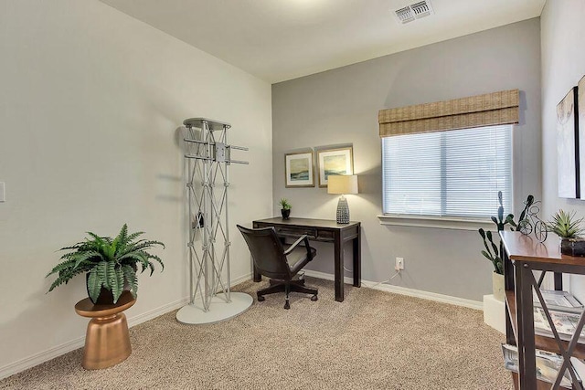 view of carpeted home office