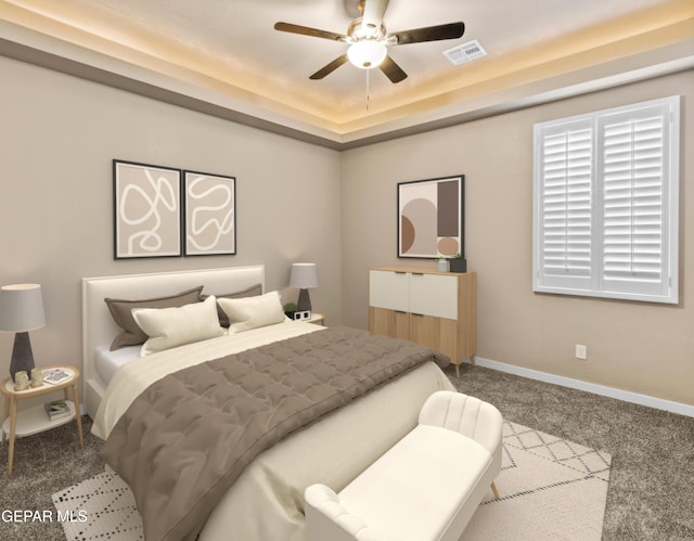 bedroom with carpet flooring and ceiling fan