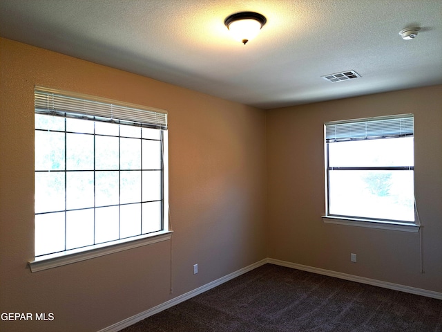 carpeted spare room featuring a textured ceiling