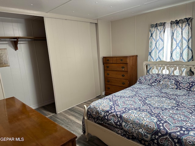 bedroom with a closet and hardwood / wood-style floors