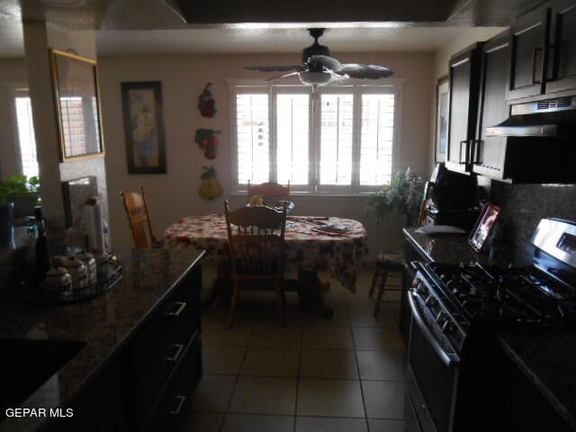 interior space featuring tile floors and ceiling fan