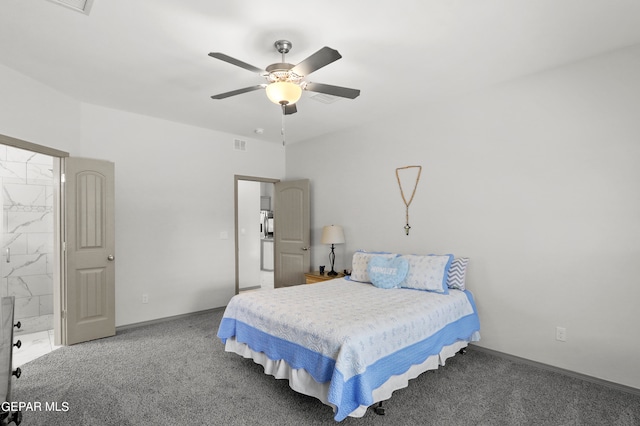 bedroom featuring carpet floors and ceiling fan