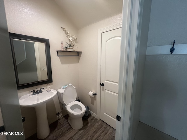 bathroom with toilet and wood-type flooring