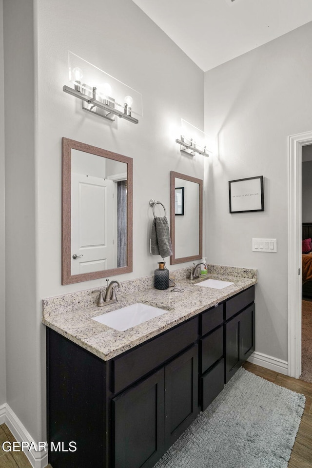 bathroom featuring wood-type flooring and vanity