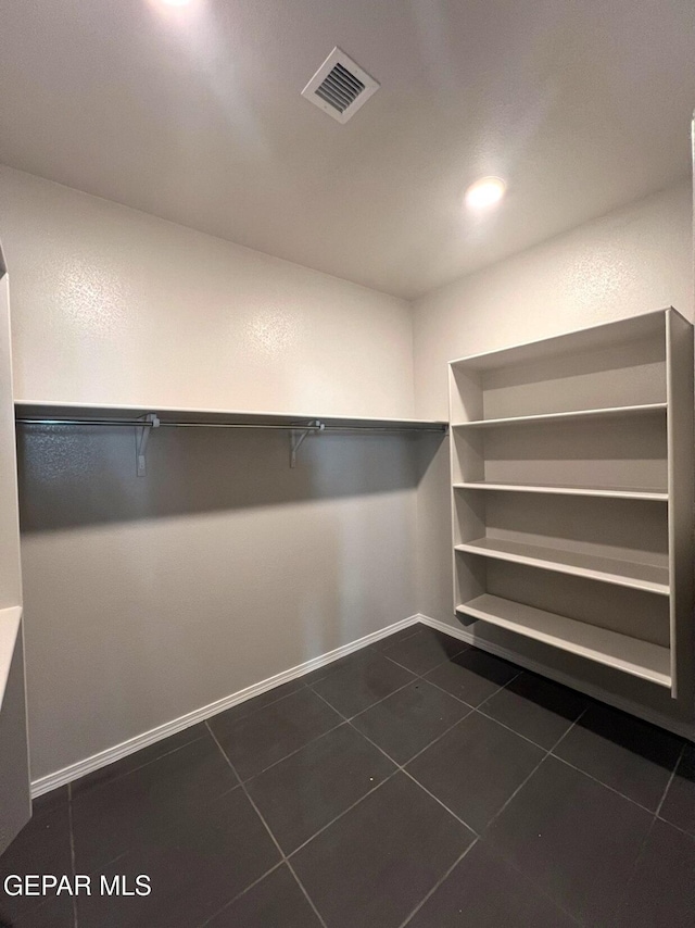 spacious closet featuring dark tile patterned flooring