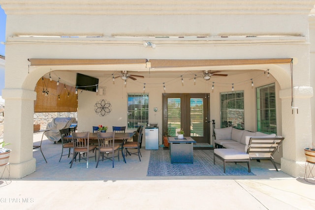 view of patio / terrace featuring french doors and an outdoor living space