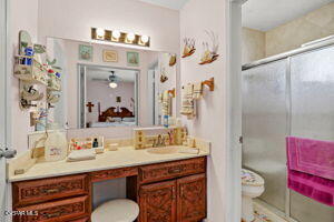 bathroom with vanity, toilet, and walk in shower