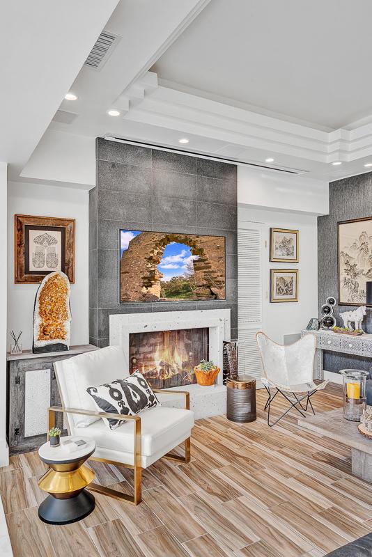 928 Singing Hills Dr, El Paso, TX 79912 - living room with a tile fireplace, wood finished floors, visible vents, and recessed lighting