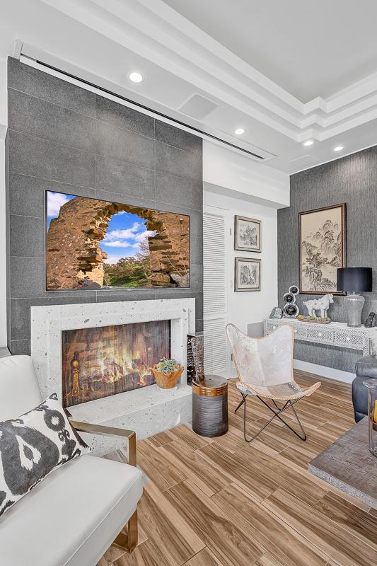 928 Singing Hills Dr, El Paso, TX 79912 - living room with ornamental molding, wood finished floors, a large fireplace, and recessed lighting