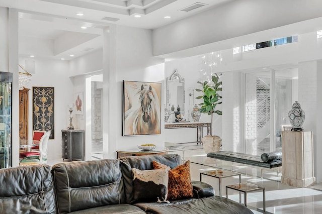 928 Singing Hills Dr, El Paso, TX 79912 - living room featuring a towering ceiling, visible vents, and recessed lighting