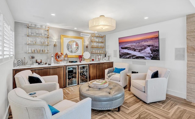 928 Singing Hills Dr, El Paso, TX 79912 - bar featuring indoor wet bar, visible vents, wine cooler, and recessed lighting