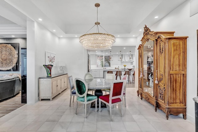 928 Singing Hills Dr, El Paso, TX 79912 - dining space featuring a notable chandelier, light tile patterned flooring, and recessed lighting