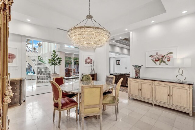 928 Singing Hills Dr, El Paso, TX 79912 - dining room featuring a high ceiling, visible vents, an inviting chandelier, and recessed lighting