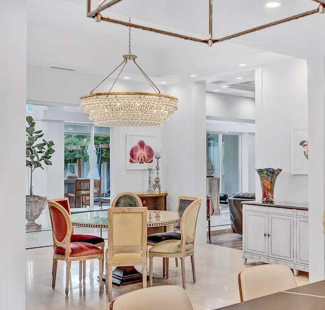 928 Singing Hills Dr, El Paso, TX 79912 - dining room featuring a chandelier, visible vents, and recessed lighting