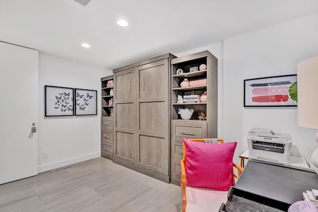 928 Singing Hills Dr, El Paso, TX 79912 - office featuring baseboards, visible vents, light wood finished floors, and recessed lighting
