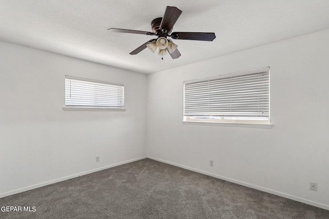 spare room featuring ceiling fan and carpet floors