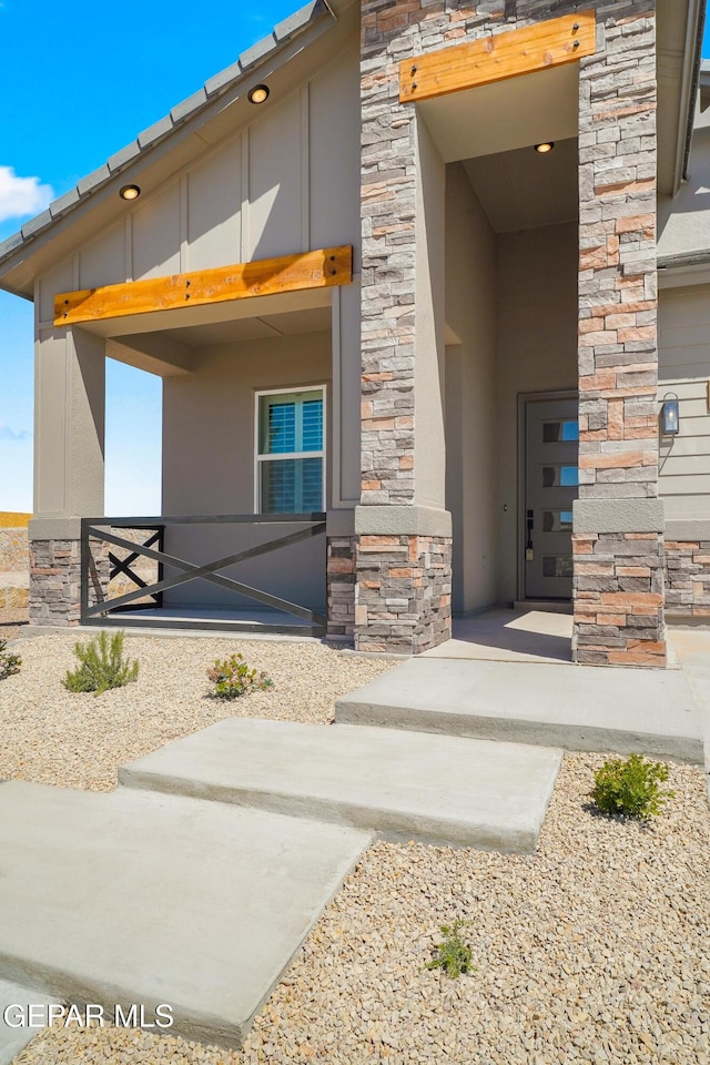 12741 Eltham Dr, Horizon City, TX 79928 - property entrance featuring stone siding and stucco siding