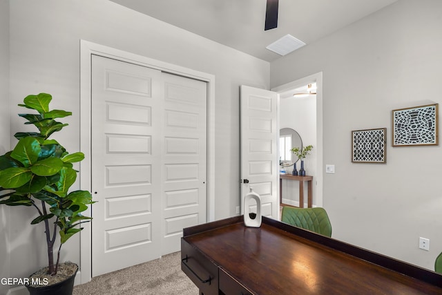 12741 Eltham Dr, Horizon City, TX 79928 - carpeted office space with a ceiling fan and visible vents