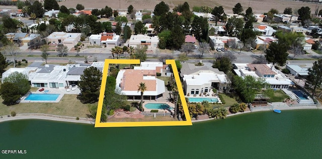 aerial view with a water view