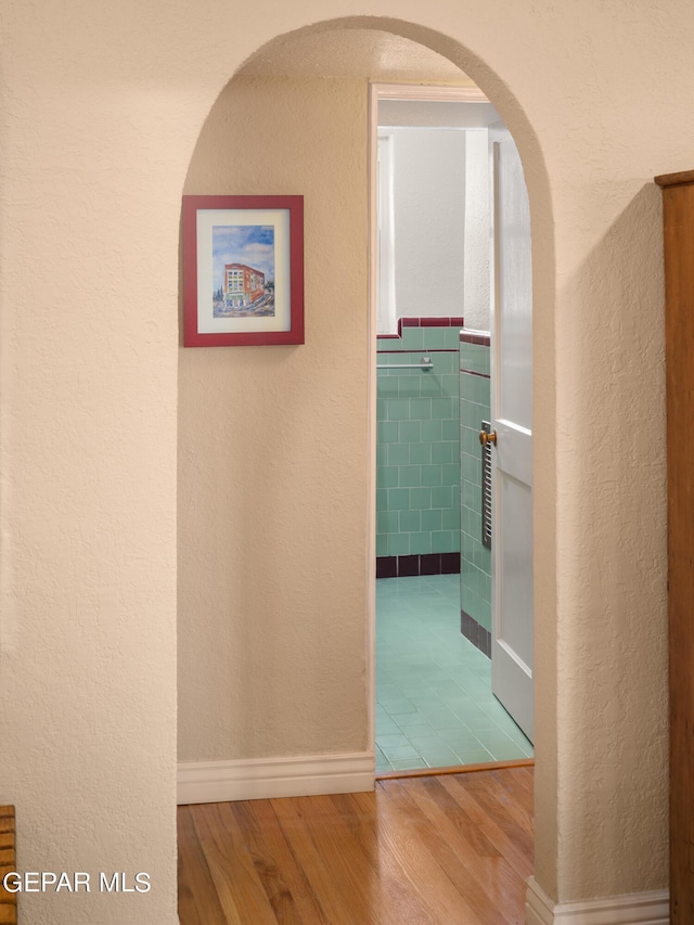 hallway featuring wood-type flooring