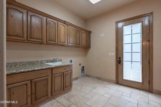 878 Cortona Pl, El Paso, TX 79928 - laundry area with sink, cabinets, a wealth of natural light, washer hookup, and hookup for an electric dryer