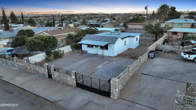 view of aerial view at dusk