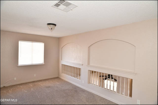 spare room with carpet flooring and a textured ceiling