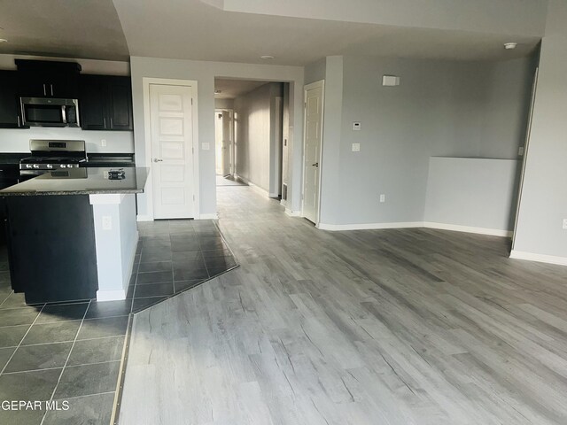 kitchen featuring hardwood / wood-style floors, a center island, and appliances with stainless steel finishes