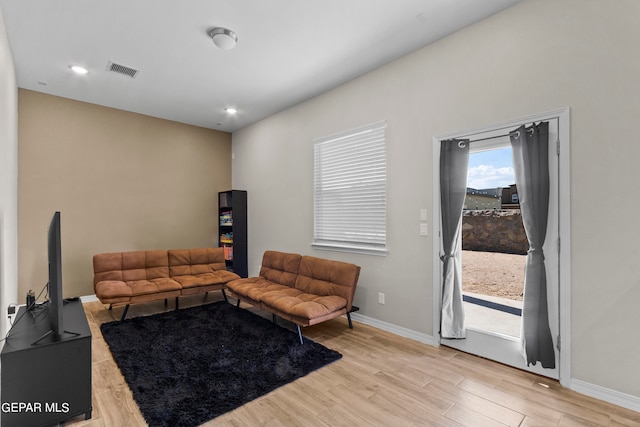 living room with light wood-type flooring