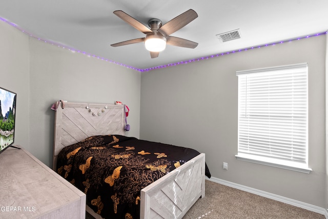 bedroom with carpet and ceiling fan