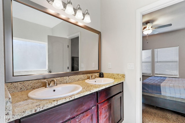 bathroom with vanity and ceiling fan