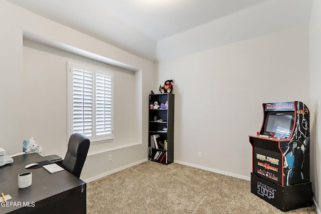 office area with baseboards and carpet