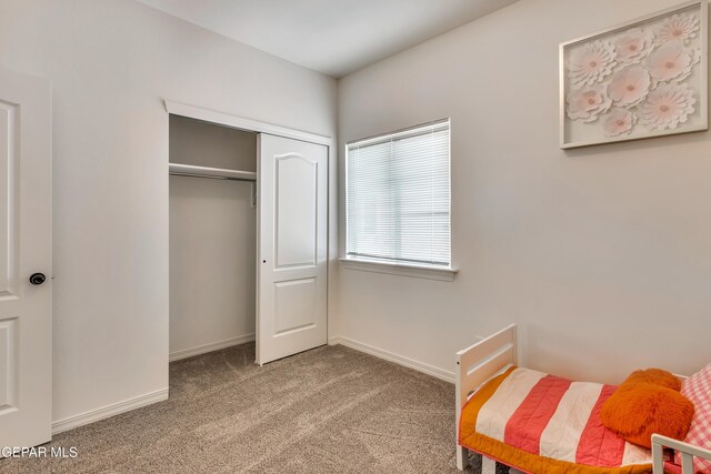 bedroom featuring a closet and carpet floors