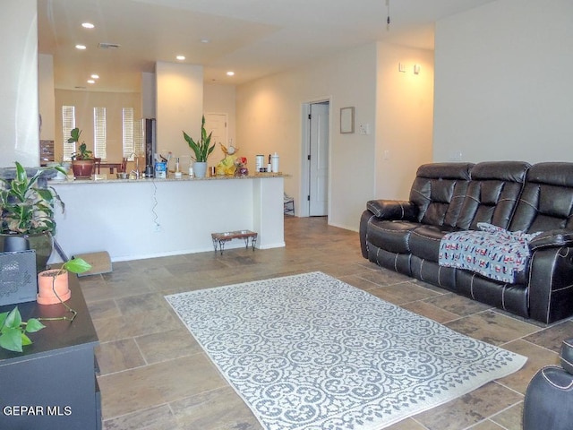 living room featuring tile patterned floors