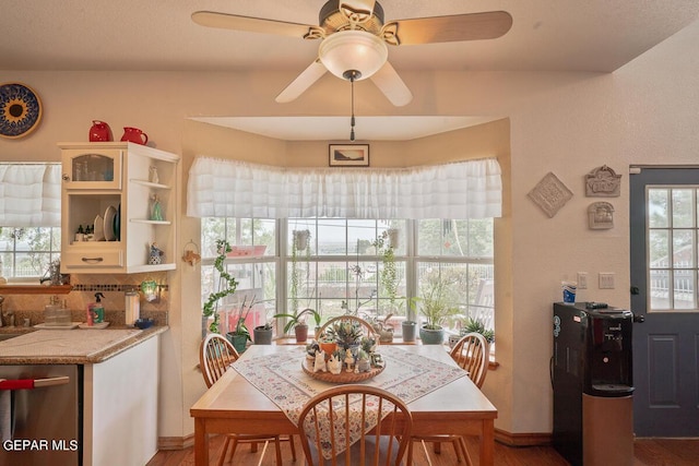 dining space with a ceiling fan